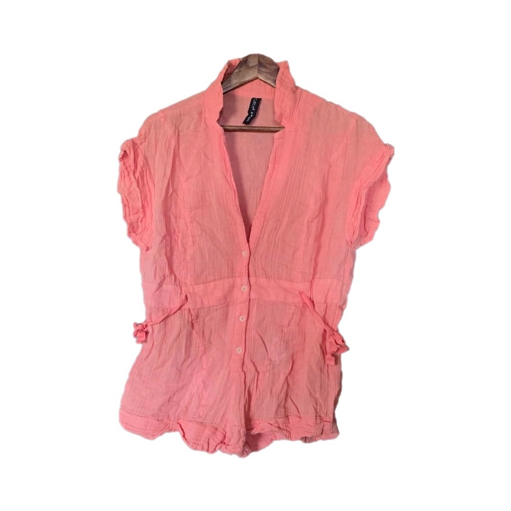 Out From Under Romper Women XS Pink Gauze Button Front Ruffle Tie Waist